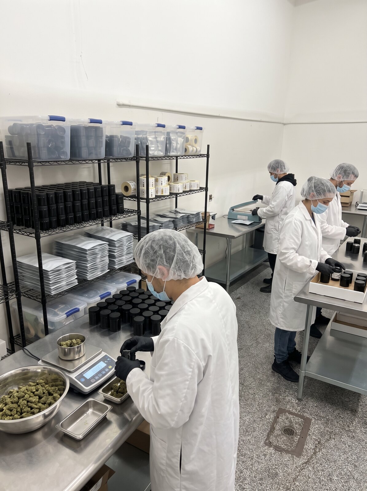 Flower packaging & labeling at CRC Manufacturing in Los Angeles